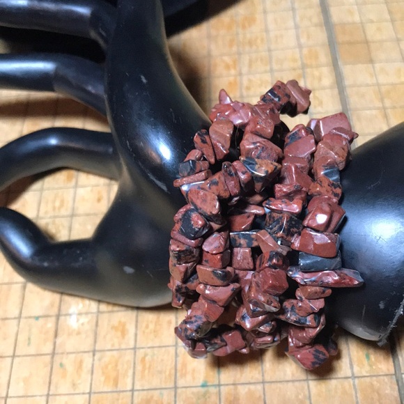 Semiprecious Mahogany Obsidian Polished Stone Nugget Chip 34”L Necklace EVC - Picture 1 of 10